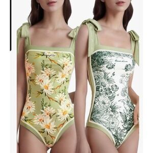 Visual Mood Violet Reversible One Piece Swimsuit Women's Med NWOT Sage Green